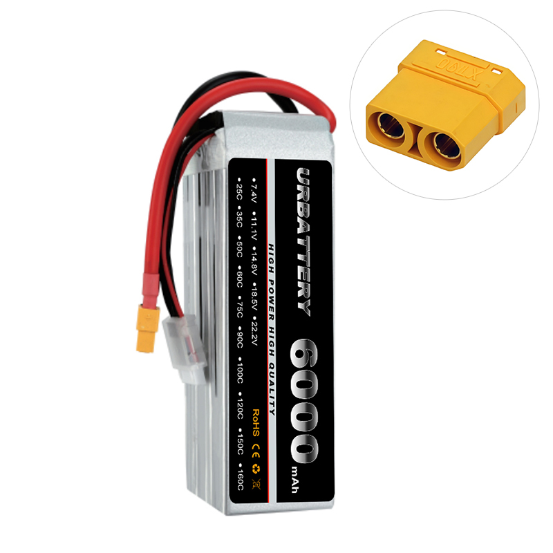 6000mAh 7.4V 2S 60C Lightweight Soft Pack LiPo Battery with T-Plug