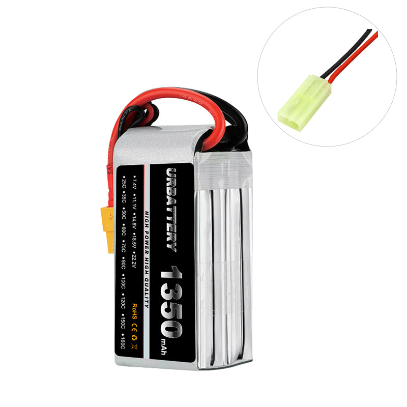 7.4V 2S 1350mAh LiPo Battery for Airsoft Guns & RC Models (Cars/FPV) | 25C-100C High Discharge | Connectors: Mini Tamiya, XT60, Deans,EC3